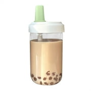 Plastic Cup Clearance! Travel Cup Milk Tea Cup and Large Capacity Wide Mouth, Bubble Tea Straw Cup with Wide Mouth \u0026 Sealed Lid - Boba Milk Tea Accessories, Reusable Thick Glass Design Green